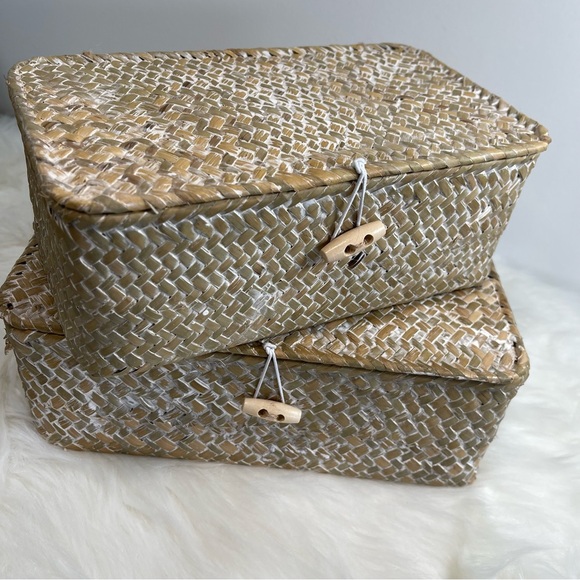 Brand New 2pcs Seagrass Storage Basket Set, Shelf Basket/White - Picture 4 of 11